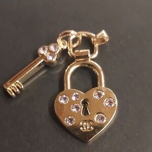CC Gold Heart Lock and Key Charm Pendant